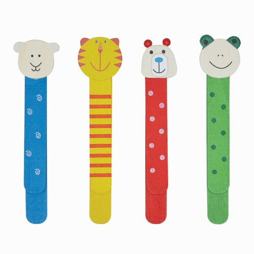 Holz-Lesezeichen FUNNY ANIMALS, 4-fach sortiert, Preis pro Stück