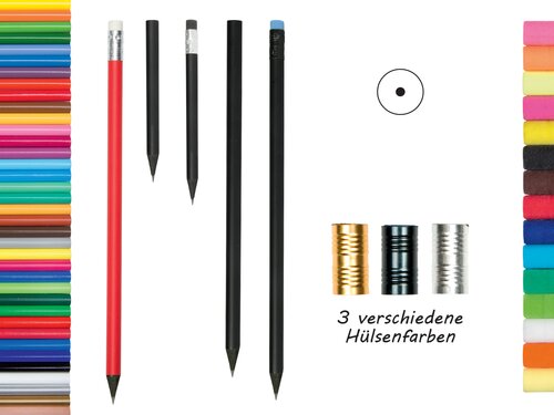 Bleistift schwarz durchgefärbt, mit Radiergummi