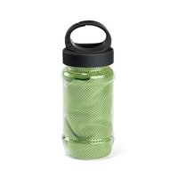 ARTX PLUS Sporthandtuch aus Polyamid und Polyester mit Flasche 440 mL aus PP und PET und einem integrierten Karabinerhaken am Deckel