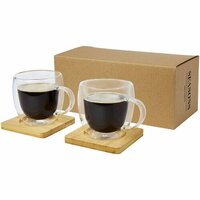 Manti 2teiliger 250 ml doppelwandiger Glasbecher mit Bambusuntersetzer