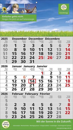 3 Monats-Wandkalender Standard 2 Plus, 3-sprachig
