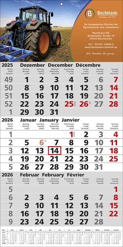 3 Monats-Wandkalender mit Werbedruck Top 12, 3-sprachig