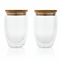 2-tlg Set Borosilikatgläser mit Bambusdeckel 350ml