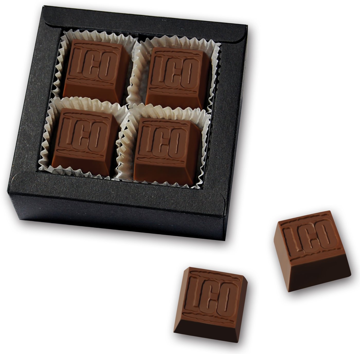 Pralinen geprägt in 4er Premium - Box